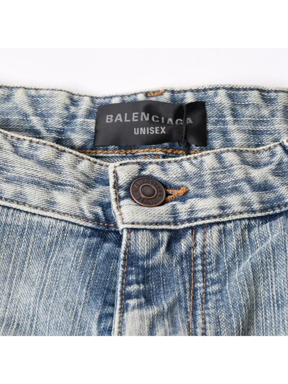 Balenciaga Baggy Wide Leg Denim Pants Indigo Blue Jeans Blanc
